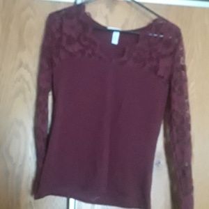 Long sleeve lace maroon shirt